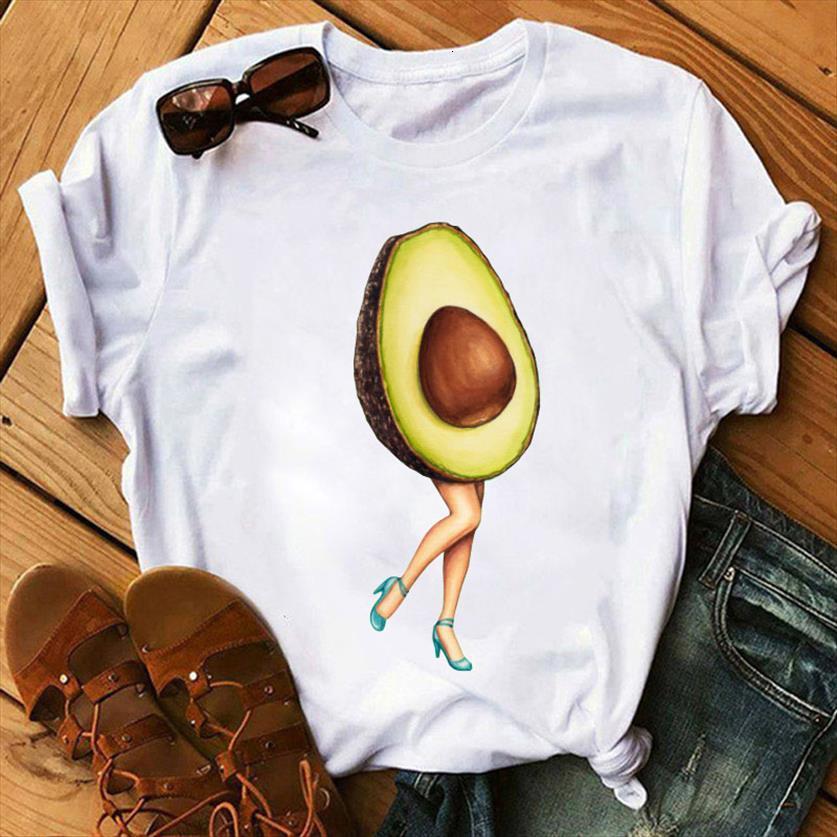 

funny fashion cartoon avocado tee women t shirts short sleeve tshirts harajuku ulzzang female, White