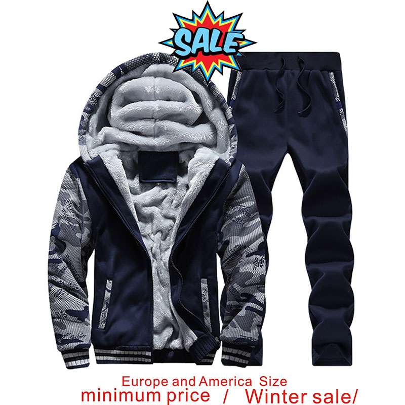 

Tracksuit Men Sporting Fleece Thick Hooded Brand-Clothing Casual Jacket+Pant Warm Fur Inside Winter Sweatshirt, Grey
