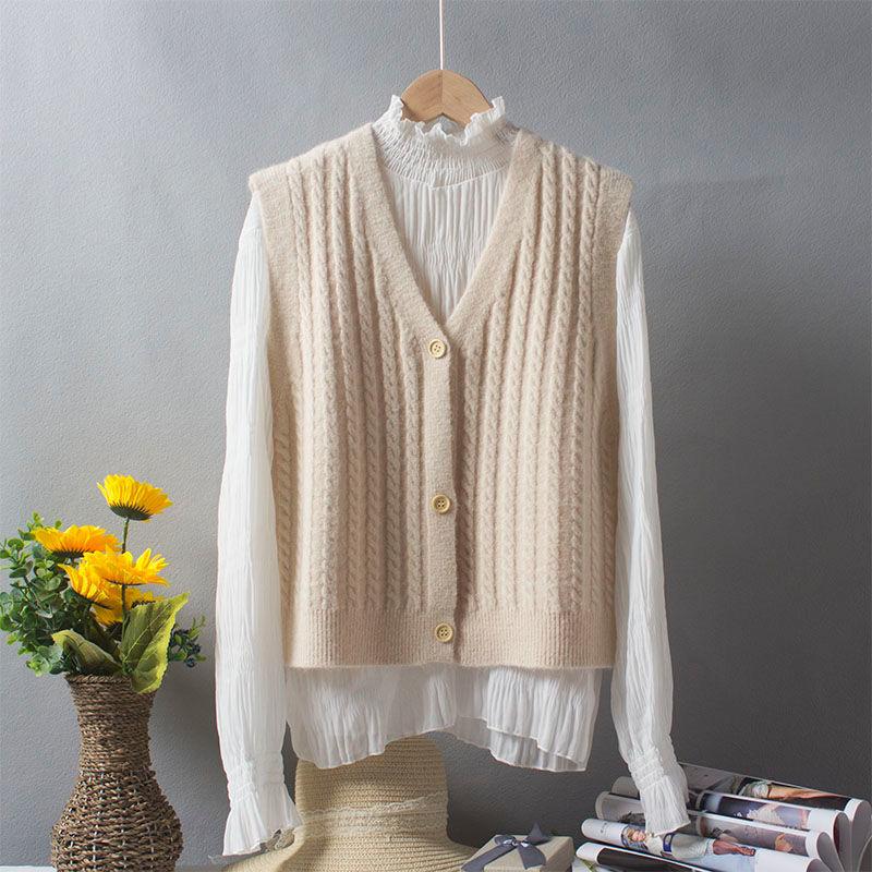 

Women's Sweaters Spring Autumn 2022 Knitted Cardigan Solid V-neck Loose Knit Vest Female Casual Sweater Coats 17345, White;black