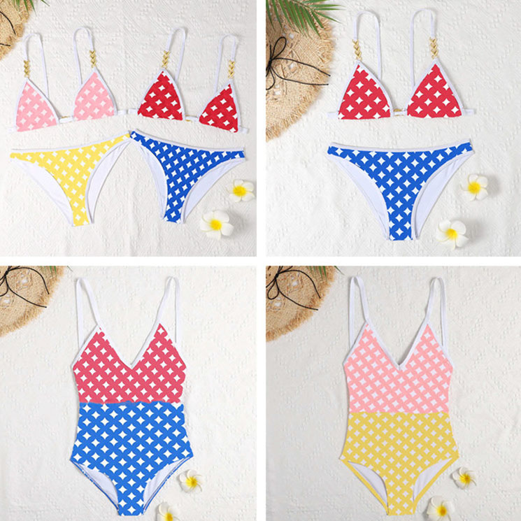 

Summer Womens Bikinis Set Letter Print One Piece Swimsuit Textile Outdoor Vacation Party Sexy Swimming Suit For Female, Please contact me to look real pics