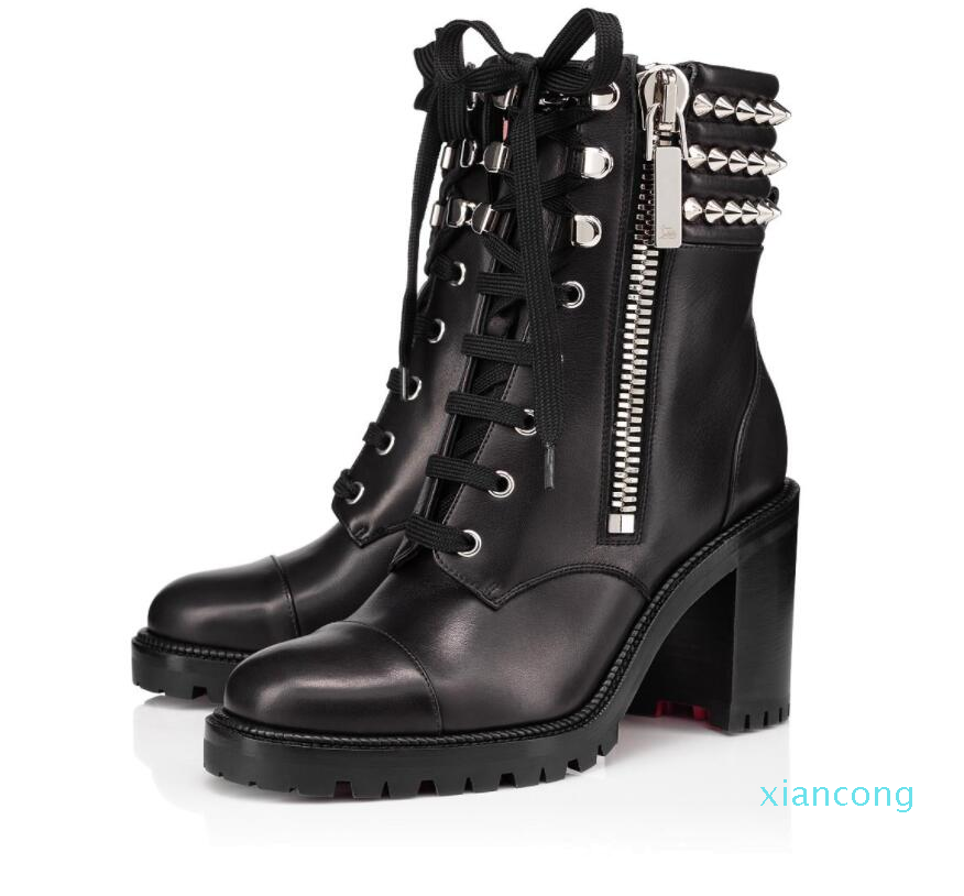 

Designer- Luxury Winter Spikes Red Bottom Ankle Boots Women's Motorcycle Booties Sole Booty Elegant Leather Booties Lady High Heels