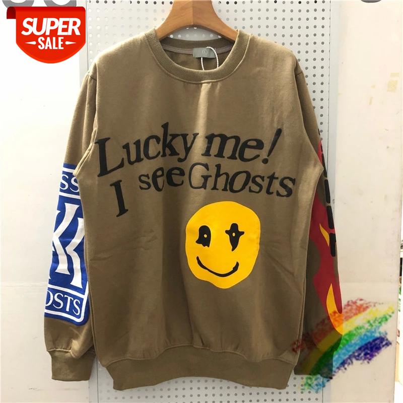 

Kanye West Crewneck 3D Foam Lucky me I see Ghosts Hoodie Men Women Cotton Sweatshirts #ND9m, Black