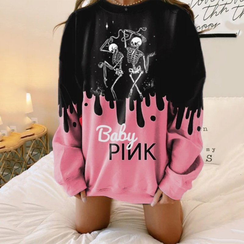 

2021 New Black Pink Graffiti Funny Skull Print Naughty Girls Oversized Hoodie Sweatshirt Women Autumn Fashion Loose Casual Pullovers P8yc