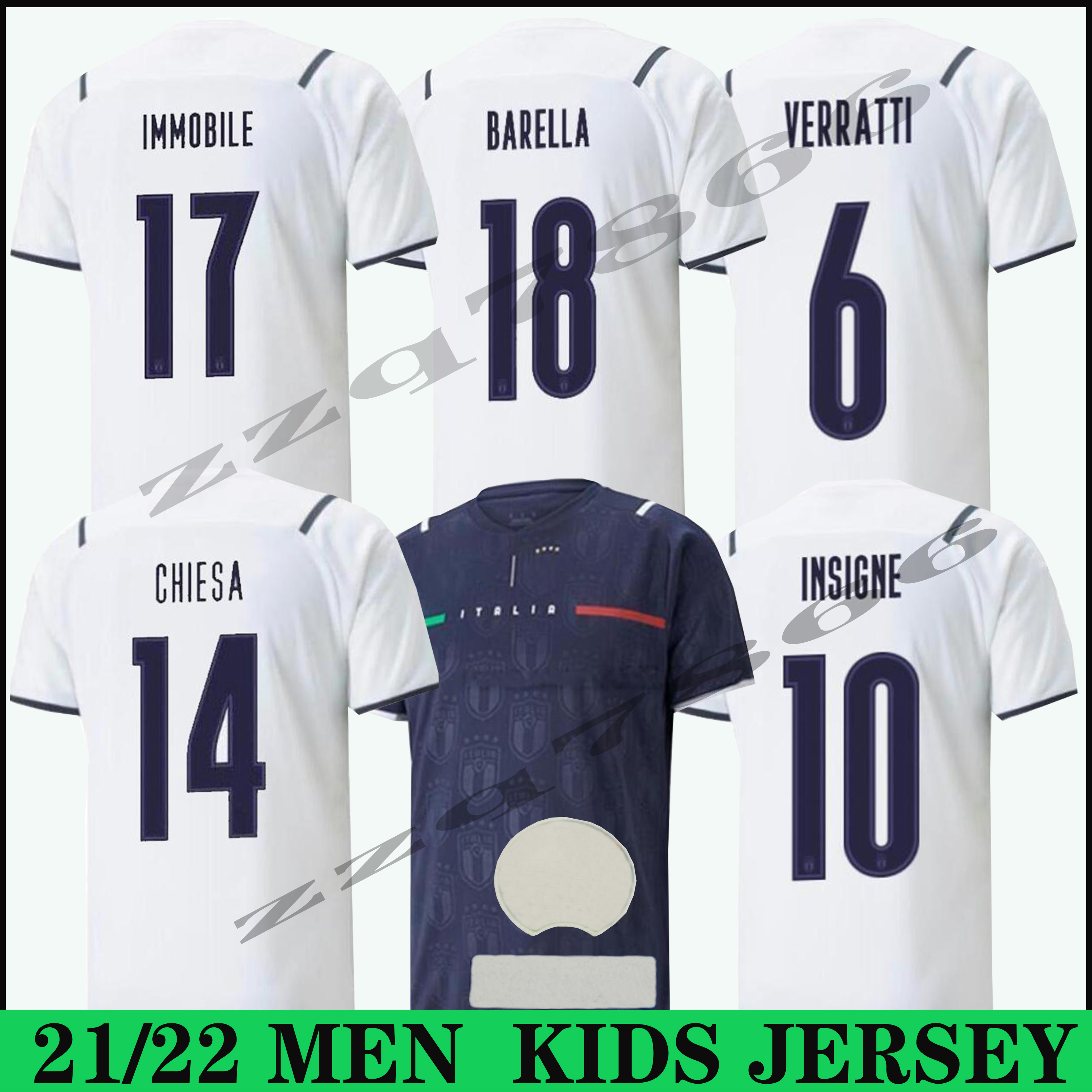 

2021 ItaLY BASTONI INSIGNE Soccer Jerseys 21 22 Italie VERRATTI JORGINHO maillots foot IMMOBILE BELOTTI BERARDI CHIESA BARELLA Italia men kids Football shirts, Grey