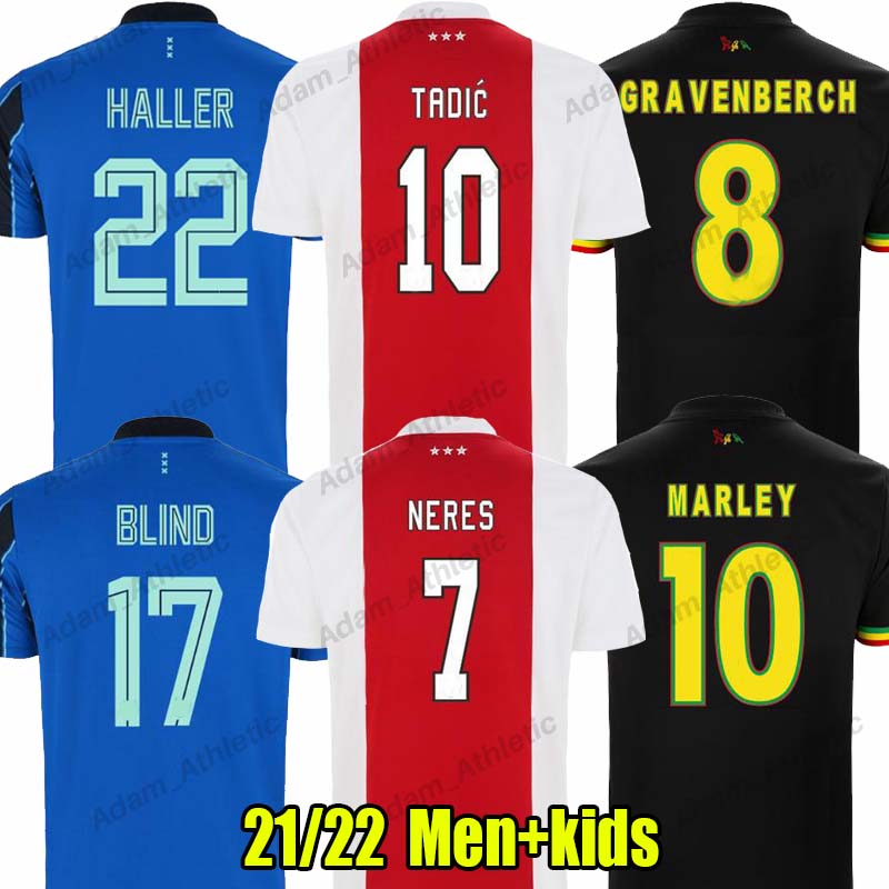 

21 22 ajaxes Bob Marley Soccer Jerseys TADIC BERGHUIS HALLER Third black Kit BLIND NERES CRUYFF KLAASSEN GRAVENBERCH 2022 football shirts men kids sets uniforms 116, 21-22 home kids