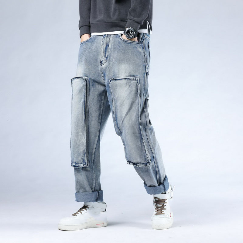 

Dark Blue Punk Skateboard New 2021 Casual Men's Baggy Hip Hop Jeans Plus Size 30-46 with Multi Pockets Px7y, 2808 2