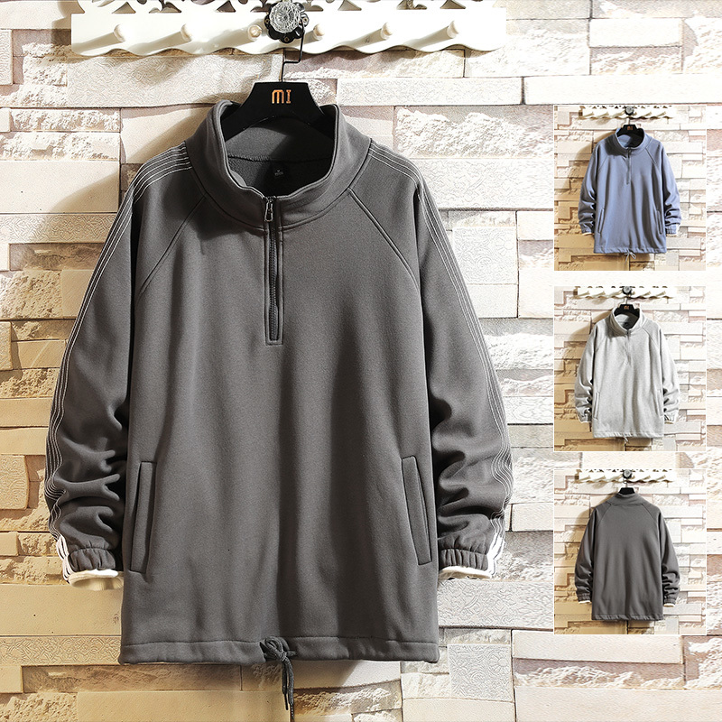 

2021 New Men Solid Korean Harajuku Patchwork Hoodies Autumn Pullover Casual Sweatshirts Turndown Collar Clothing Ftkq, Blue