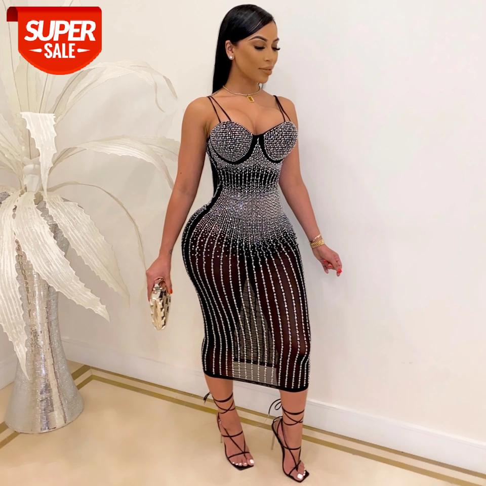 

hirigin Mesh See Though Hot Rhinestones Plunging V-neck Midi Bodycon Dress for Women Sexy Club Party Dresses Pencil Vestidos #7E99, Black;gray