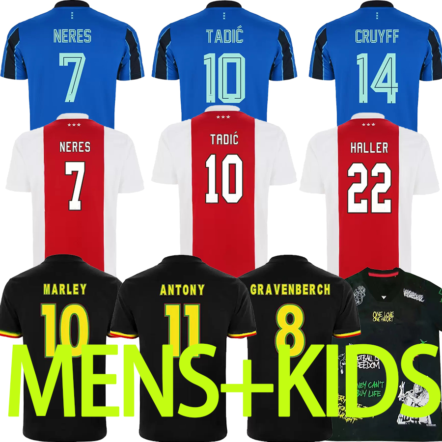 

New 21 22 Bob Marley Soccer Jerseys TADIC BERGHUIS ajaxes HALLER Third black Kit BLIND NERES CRUYFF KLAASSEN GRAVENBERCH 2022 football shirt, Black;yellow