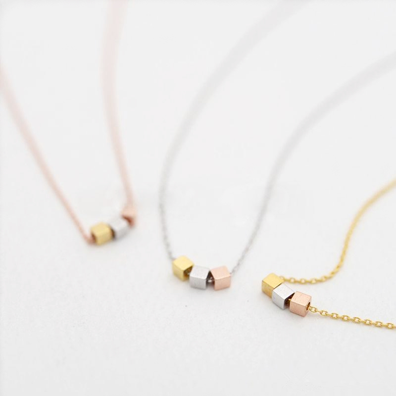 

Fashion square pendant classic mix three color square combinations necklaces