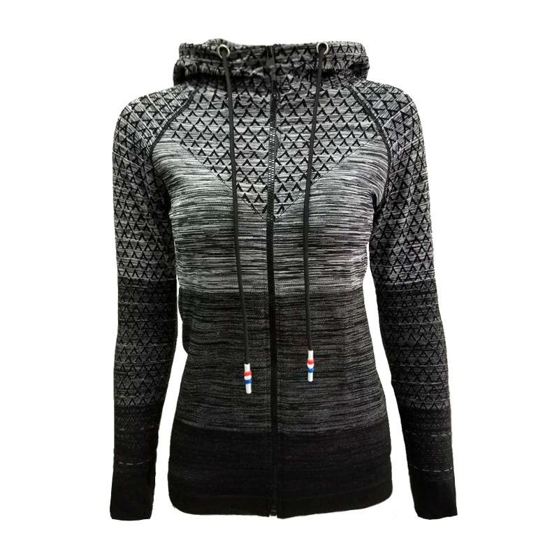 

Fitness Coat Women Fashion Zipper Gradient Slim Jacket Hooded Breathable Workout Jacket women chaqueta mujer Outdoor 2021 New, Black
