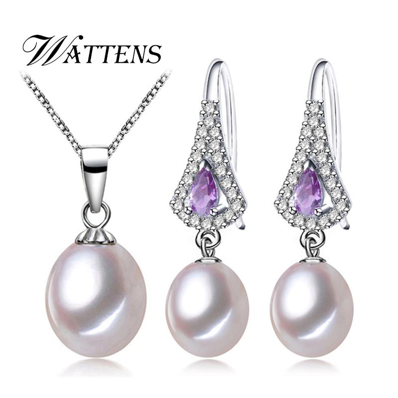 

Earrings & Necklace WATTENS Natural Freshwater Pearl Jewelry Sets ,pearl Pendant Purple 925 Sterling Silver For Women