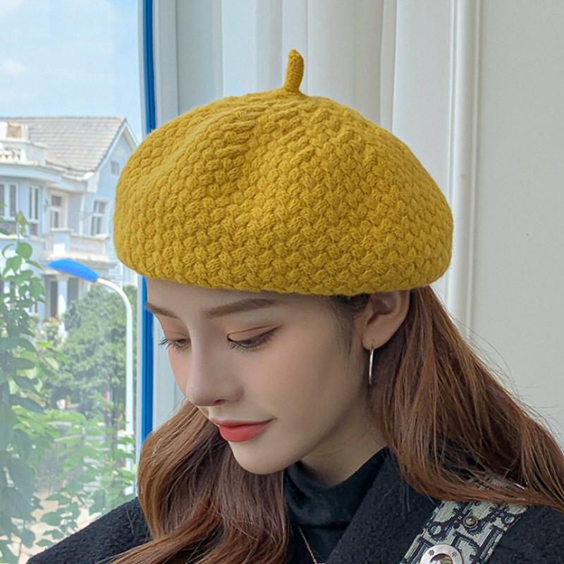 

Beanies Women Girl Beret Warm Knitted Wool Winter Beanie Hat Cap Literary Vintage Plain Berets Hats Elegant Lady Autumn Caps