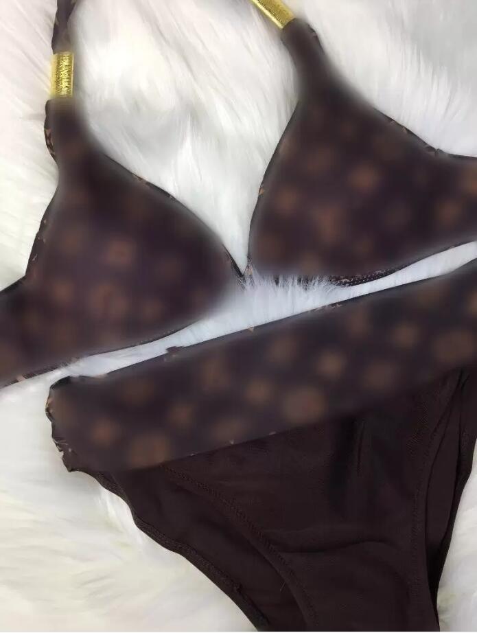 

2022 L Home Textile Sexy Embroidery Bikini Set Brand Letters Swimwears Designer Metal Chain High Quality Ladies Backless Split Swimsuit, As pic