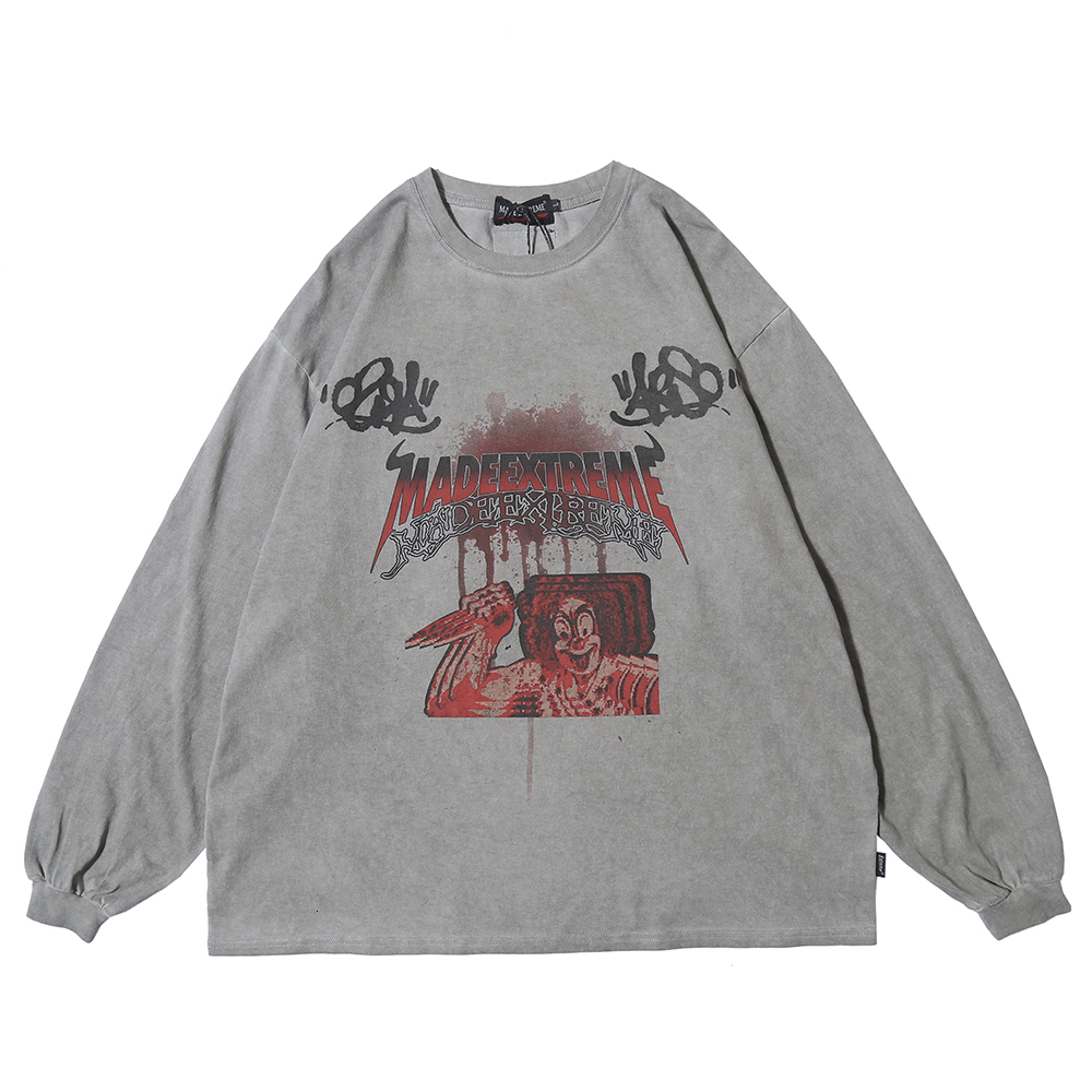 

2021 New Clown Joker Graphic Gothic Tshirt Punk Goth Spring Long Sleeve Tops Oversized Shirt Men Clothing Hip Hop Streetwear Ty0h, Black