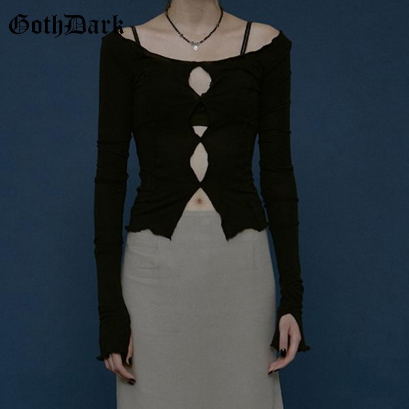 

Women' T-Shirt Goth Dark Mall Gothic Harajuku Y2k T-Shirts Punk EGirl Aesthetic Alternative Clothing Women Crop Tops Streetwear Long Sleeve, Black