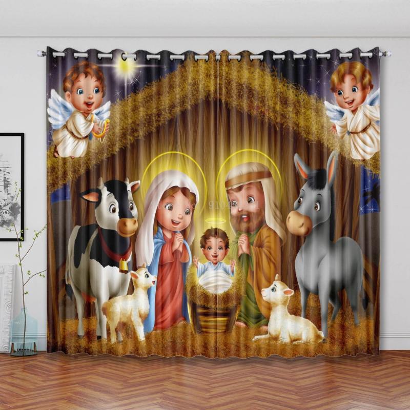 

Curtain & Drapes Christmas Santa Claus Reindeer Snowman Angel Shading Set Hook For Home Curtains In Living Room Kids Girls Boys Bedroom