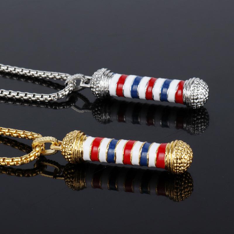 

Pendant Necklaces Barber Shop 3D Pole Fashion Long Chain Necklace Hairdresser Souvenir Charm Statement Jewelery, Silver