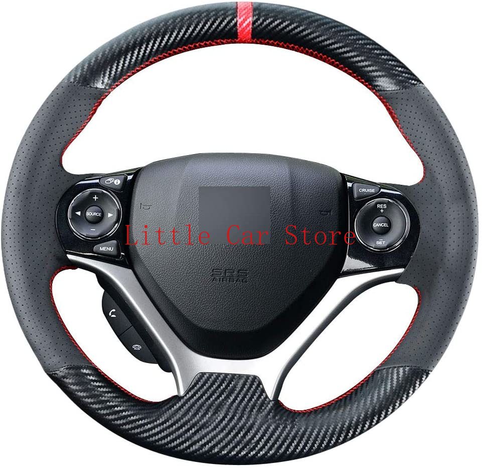 

DIY Stitching Carbon Fiber Steering Wheel Cover For Honda Civic 9th 2012-15 Black Leather Interior Accessories