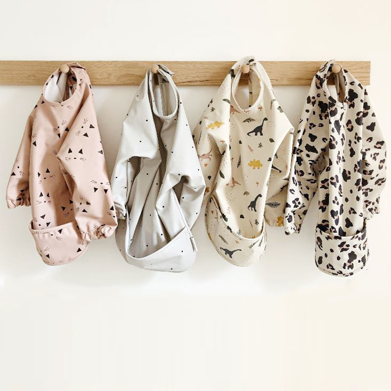 2021 Baby Kids Toddler Long Sleeve Scarf Waterproof Art Smock Feeding Bib Apron Pocket Infant Boys Girls Burp Cloth Banana Bibs New 168b-image-663922725