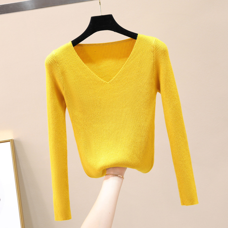 

2021 New Autumn Winter Women Fashion Elegant Sexy v Neck Knitted Pullovers Casual Slif Fit Basic Sweater Women's R41f, 01