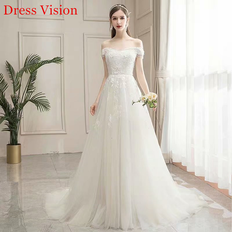 

2021 Boho Vestido Noiva Wedding Lace Appliques Boat Neck Robe De Soiree Bride to Be Lace-up Fu7y, Same as image