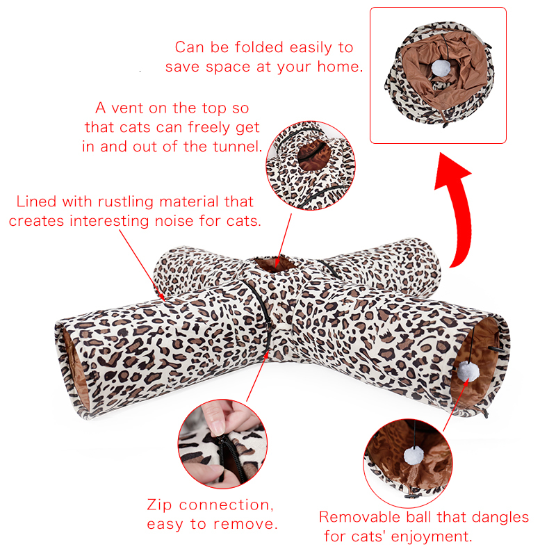 

2021 New Cat From Leopard Cove Crinkly 4 Manners 5 Holes to Animals Tunnel Kitten Play Toys Rabbit Puppy Folding Toy Puppet 4r5l
