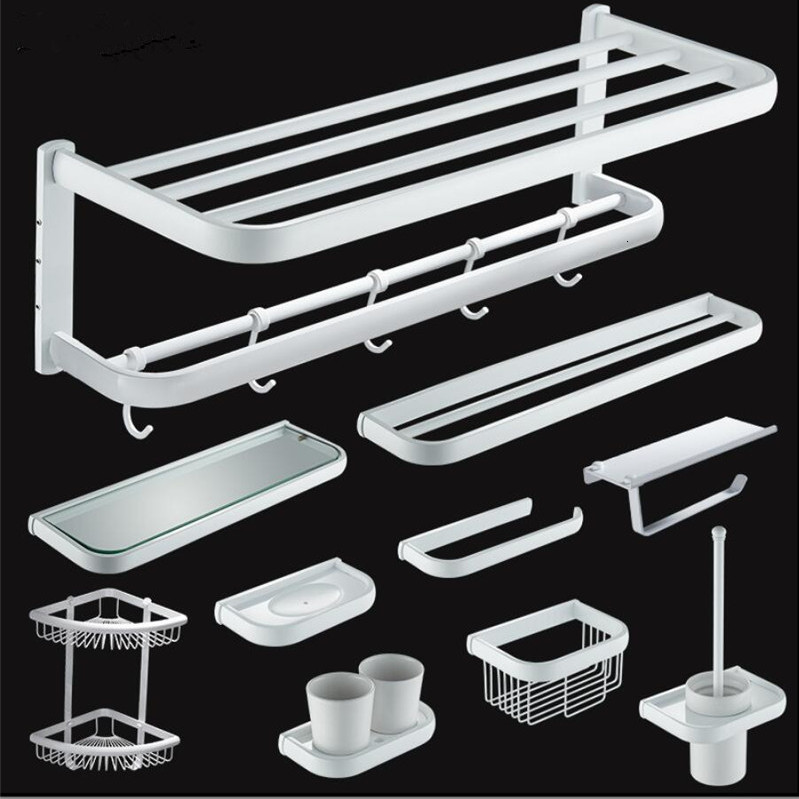

2021 New Accessories Set, White Square Paper Holder,towel Bar,soap Basket,towel Rack,corner Shelf,hook, Bathroom Hardware Set Oa0m