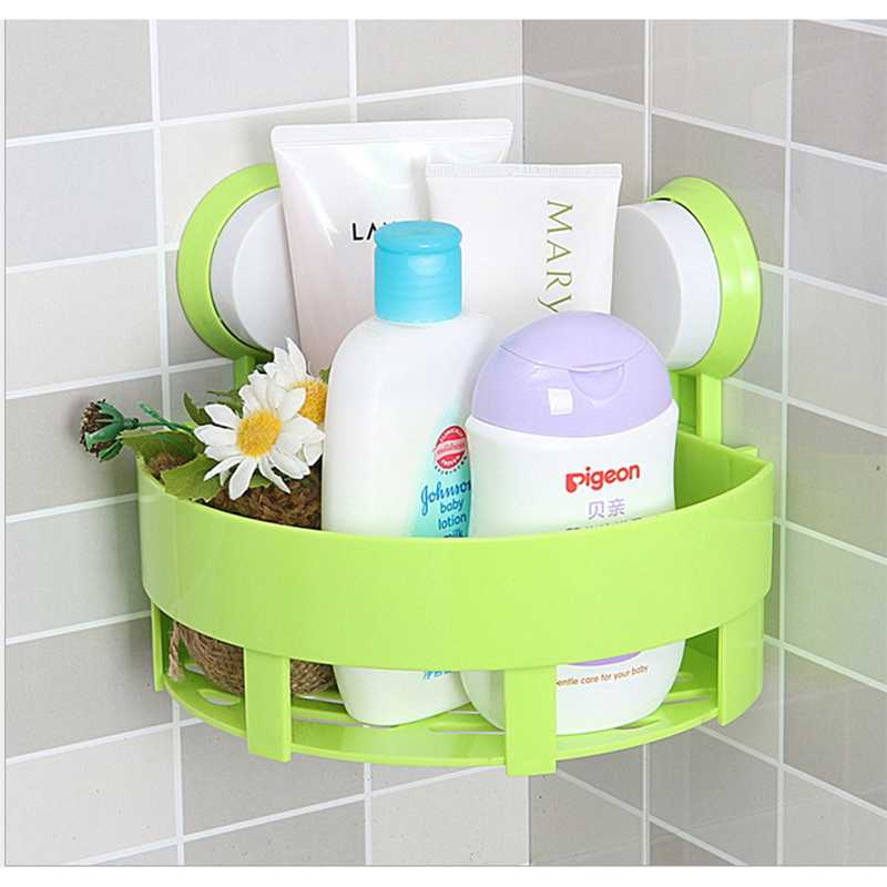 

Storage Baskets Bathroom Corner Strong Vacuum Sucker Drain Shelf Rack Plastic Free From No Trace Triangular Kitchen Holder