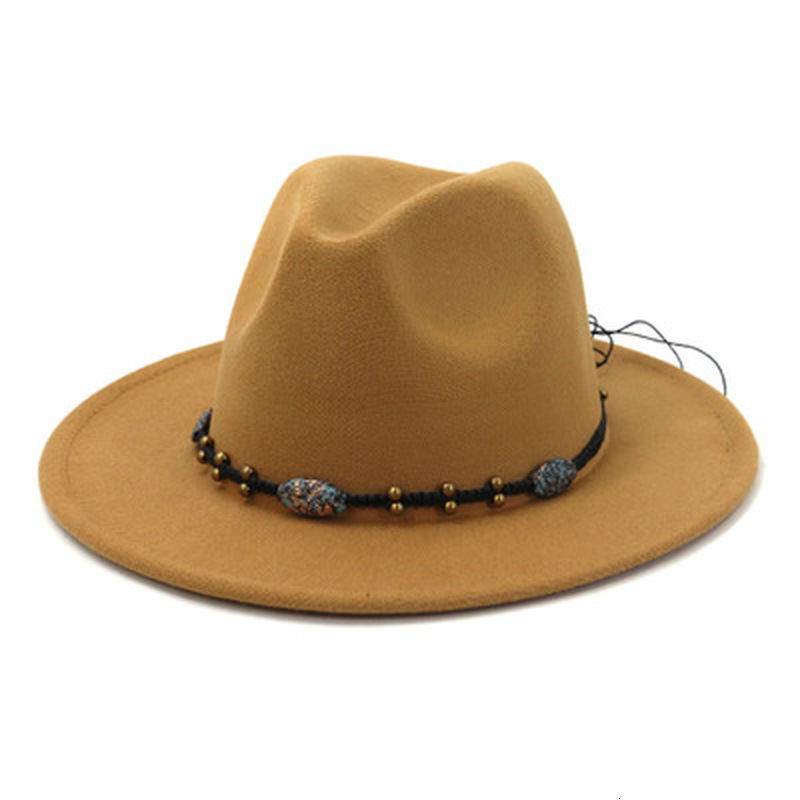 

2021 New Fedora Band Chain Belt Western Cowboy Jazz Caps Panama Derby Women Solid Vintage Casual Green Red Winter Hats Kzir, Coffee