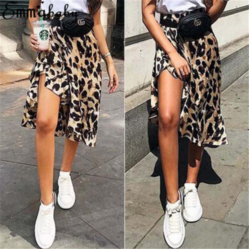 

Skirts Ruffle Causal Fashion Sexy Charming Ladies Loose Women Short MIni Skirt Leopard Print High Waist Cocktail Party, Brown