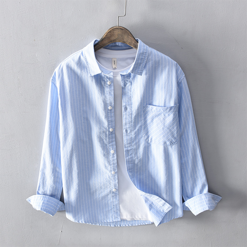 

2021 New Listras Azuis Longo-sleeved De Algodo Dos Da Marca Casual Para Homens Moda Camisas Confortveis Masculino Tops Camisa Jq3s, Sky blue
