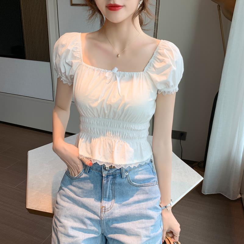

2021 New Elegant Short Sleeve Collar Top Casual Office Korean Style Chiffon Blouse Women Plus Size Advj, White