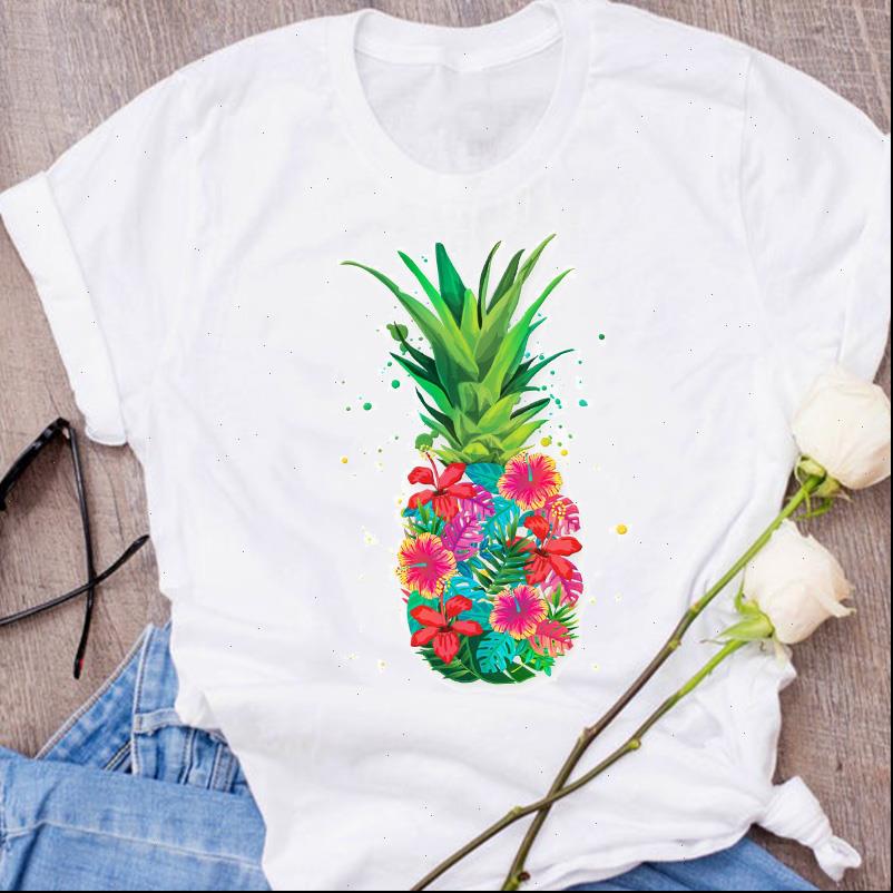 

women graphic ladies pineapple fruit cartoon floral 90s clothes lady tees print clothing female t shirt womens t shirt, White