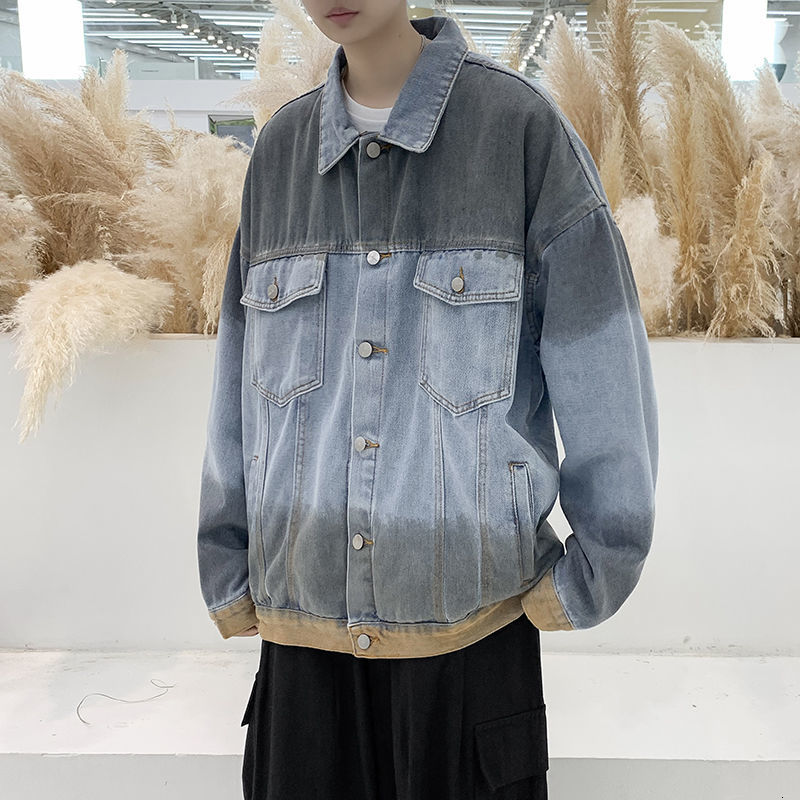 

2021 New Cotton Gradient Men's Fashion Casual Retro Denim Jackets Mens Streetwear Hip-hop Bomber Jacket Men Gx15, Gray