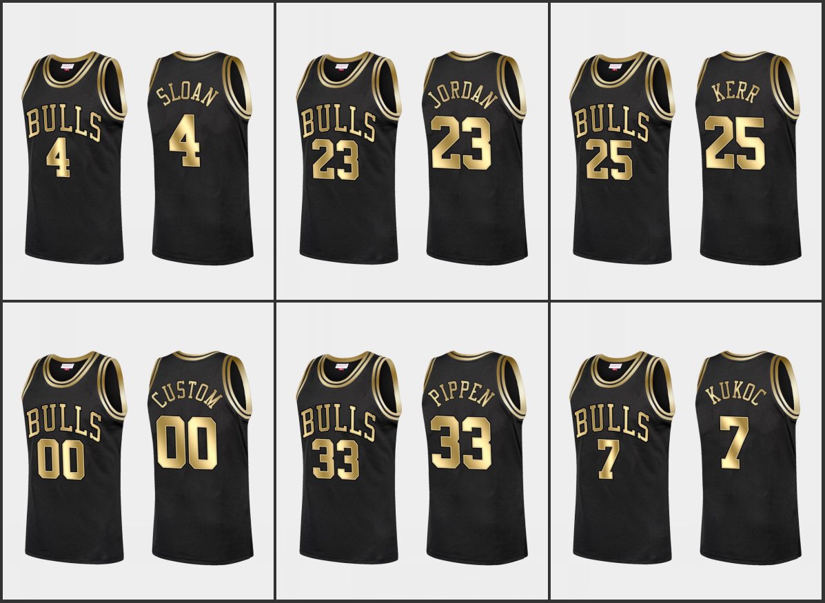 

Chicago's Bulls's Men Jerry Sloan Michael Jor dan Scottie Pippen Toni Kukoc Steve Kerr Custom Black Golden Limited Edition Jersey