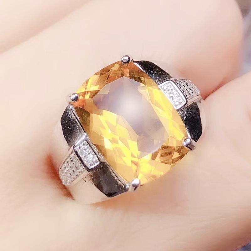 

Cluster Rings Per Jewelry Men Ring Natural Real Citrine Rectangle 10*14mm 7.3ct Gemstone 925 Sterling Silver Q2042936, Golden;silver