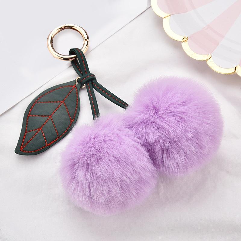 

Keychains Cherry Keychain Fo Women Soft Fur Ball Fruit Key Holder Female Cute Lovely Plush Ring Ladies Bag Pendant Jewelry Accessories