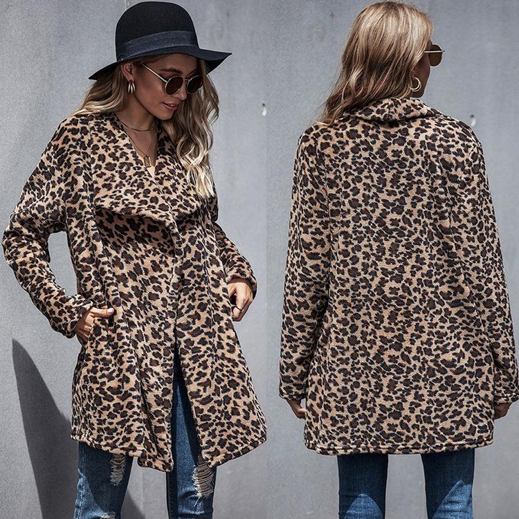 

Women' Jackets 2021 Autumn And Winter Casual Temperament Faux Fur Coat Female Leopard Print Mid-Length Slim Woolen, Dark brown