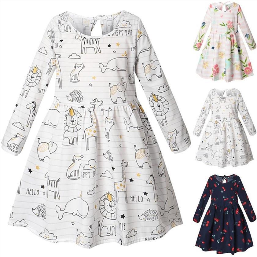 

kawaii printed kids girls girl dress long sleeve princess floral swing party prom, Red;yellow