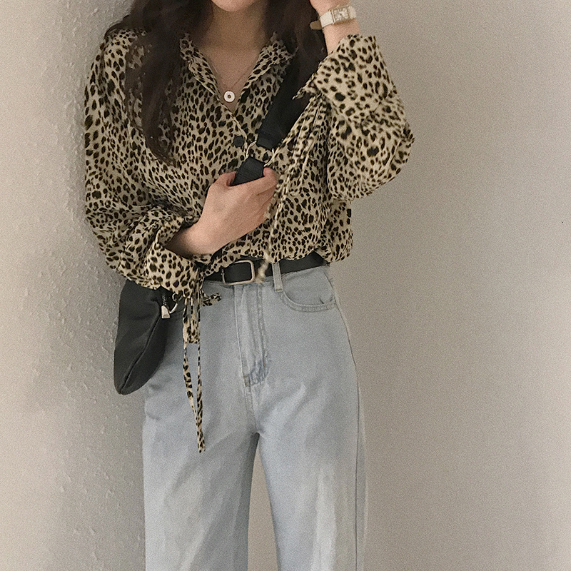 

2021 New Classic Print Turn-down Collar Women Blouse Spring Autumn Long Sleeve Shirt Sexy Vintage Blouses Female Ladies Tops Ofsp, Khaki