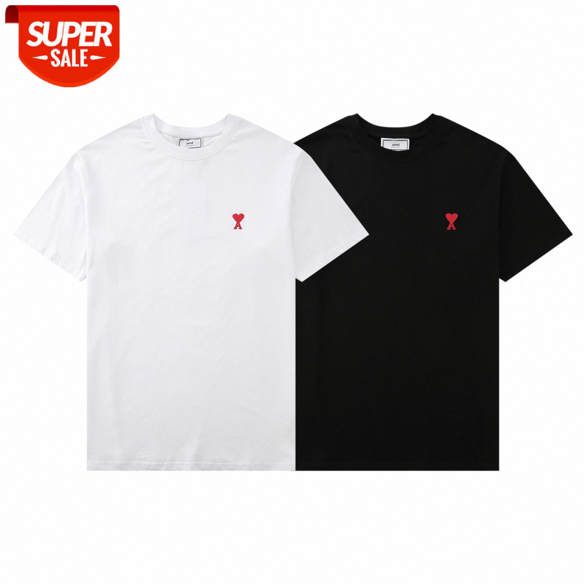 

ami love embroidery small peach heart men and women couple outfit with simple casual round neck short sleeve #Ym7O, White