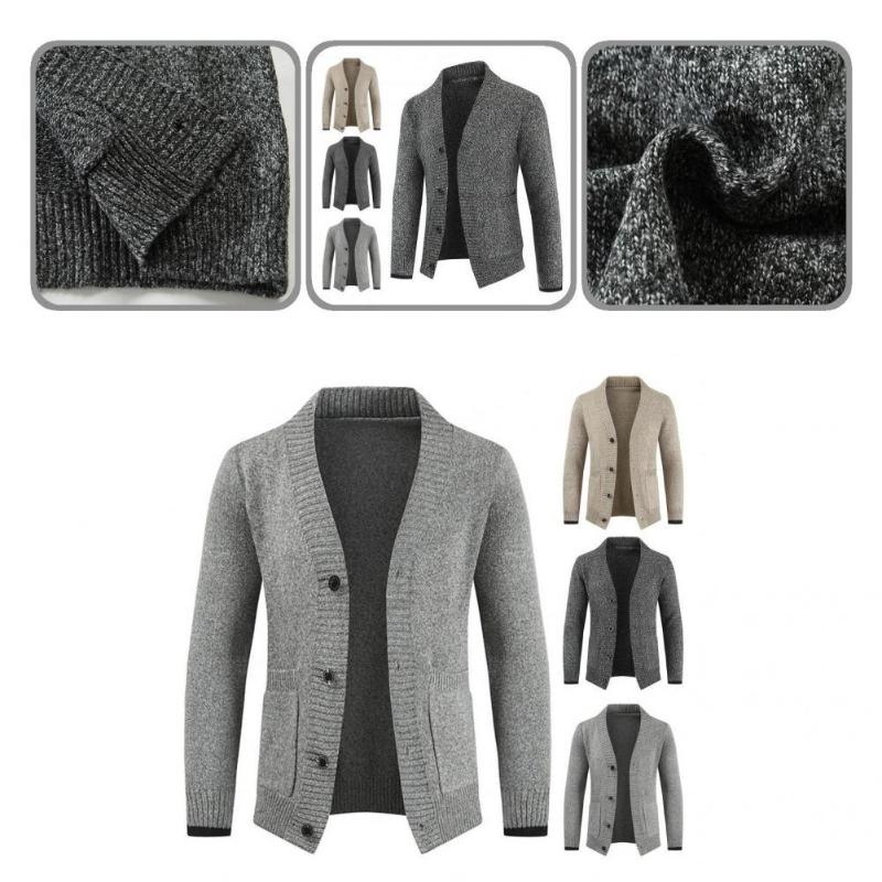 

Men's Sweaters All-Match Handsome Solid Color Pockets V-Neck Sweater Coat Skin-Touch Slim For Outdoor, White;black