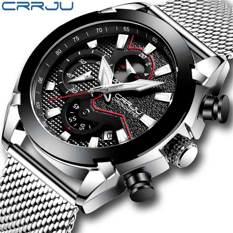 

CRRJU Men's Multi-Function Sports Watches Men Luxury Brand Waterproof Analog Quartz Wrist Watch Luminous Hand Relogio Masculino 210608, Silver black