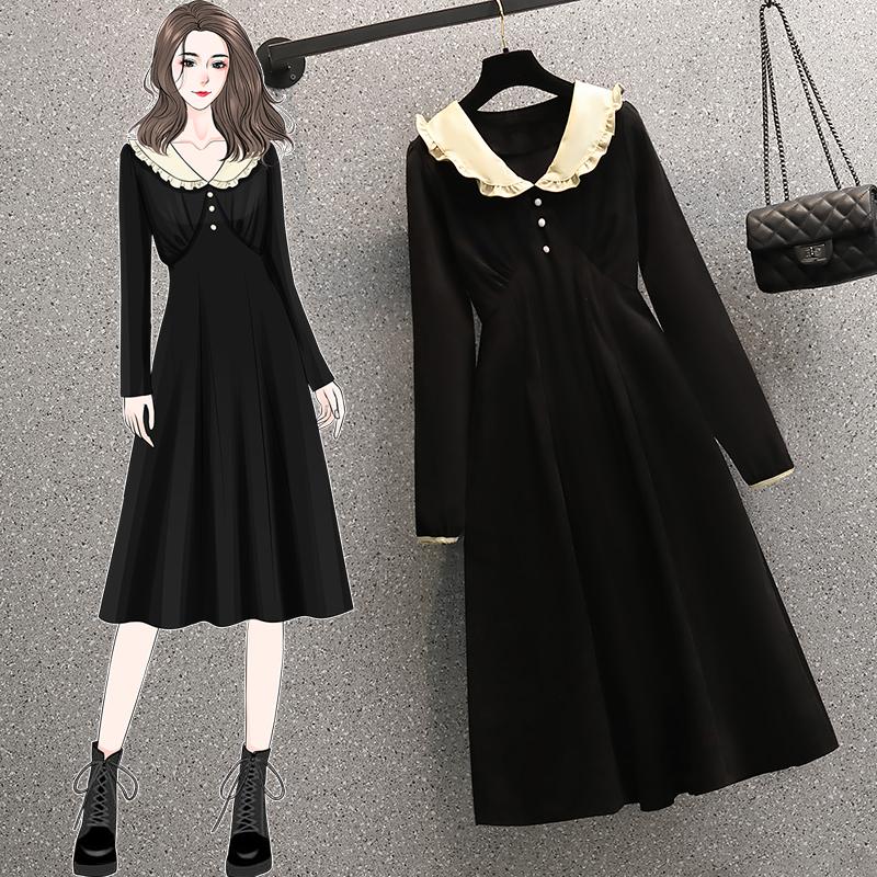 

Casual Dresses Black Sweet Thick Long Sleeved Plus Large Size Oversize Korean Fashion Kawaii Women'S Elegant Autumn 2021 Clothing