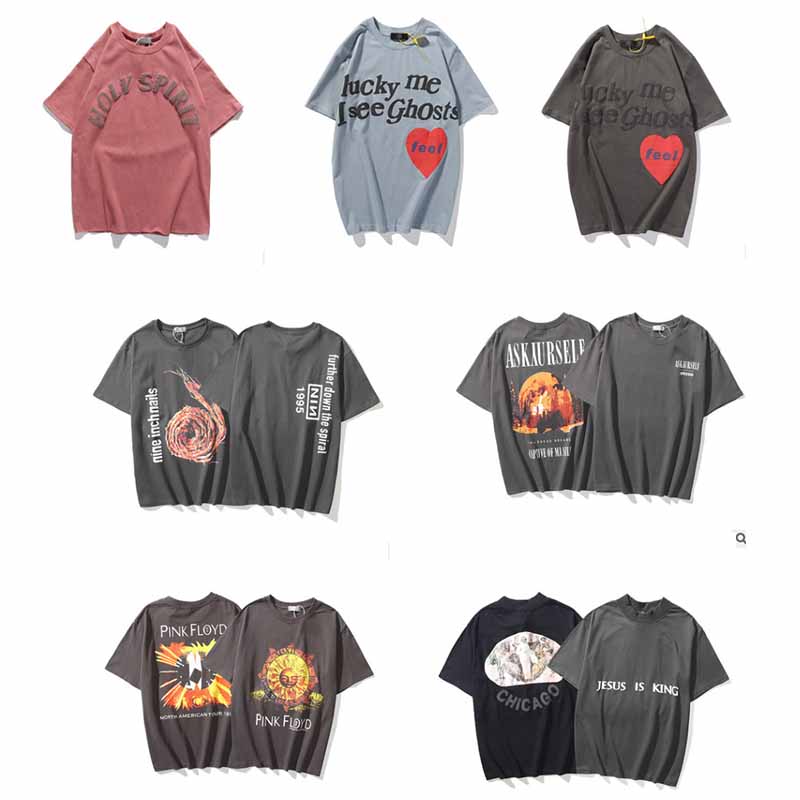 

High version CPFM Kanye JESUS IS KING t shirt Sanshen oil painting street loose short sleeve T-shirt edition West Sunday service tour commem, White;black