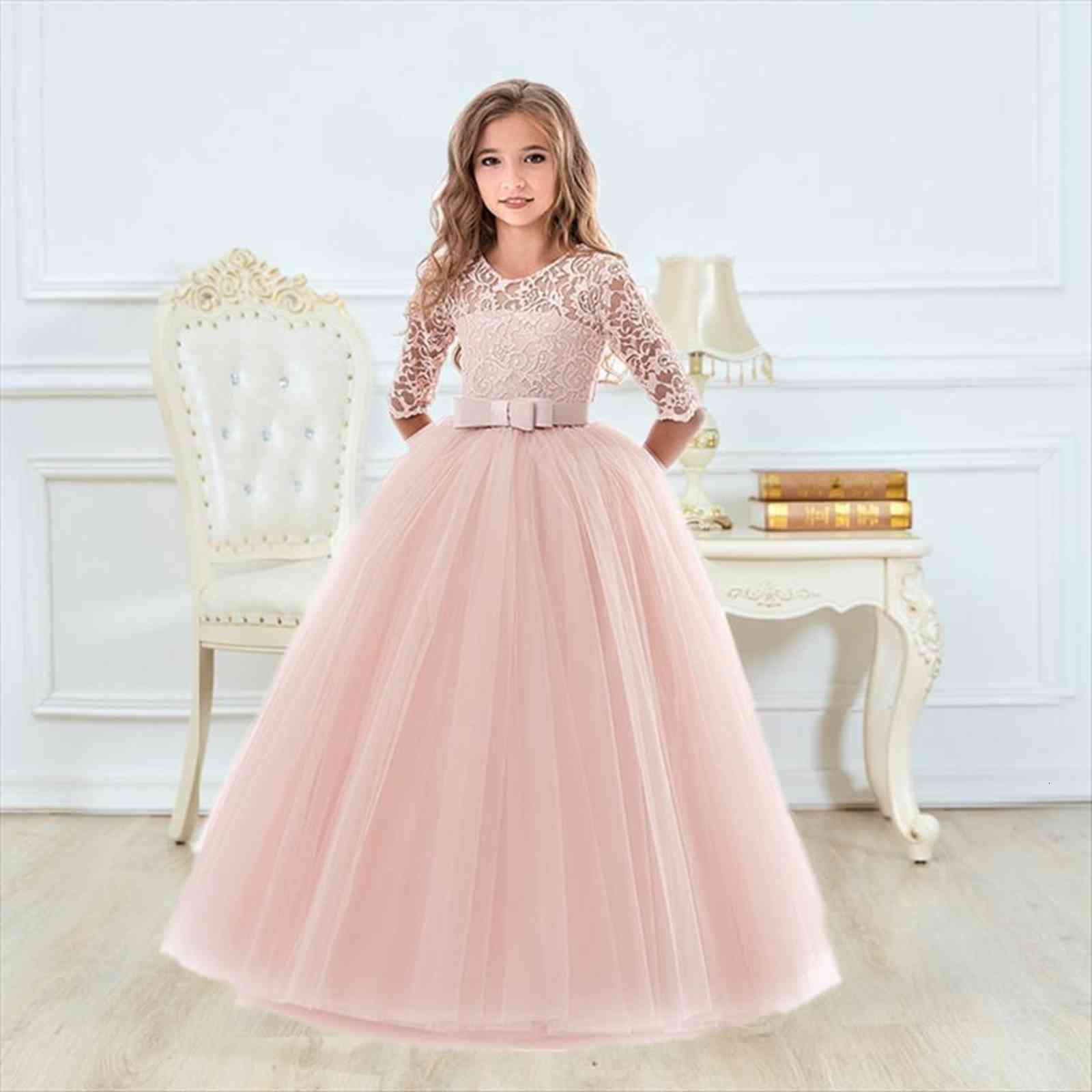 

Girls Ceremony For Wedding Girl Dresses And Party Gown Exquisite Communion Luxury Princess Elegant Lace Year Costume, Red;yellow