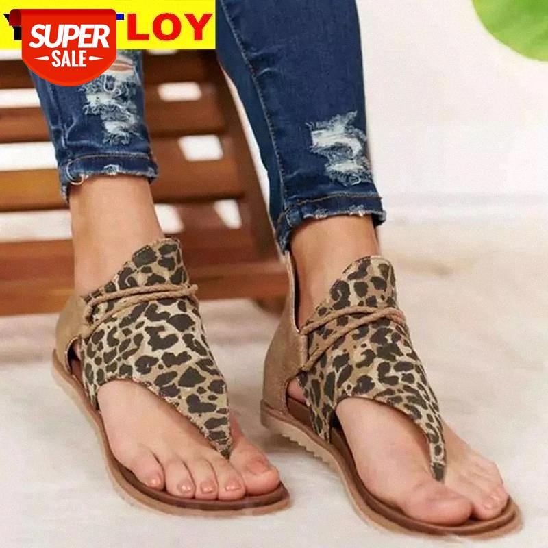 

New Women Sandals Leopard Print Summer Shoes Women Large Size Andals Flat Sandals Womens Summer Shoes 6 #U40r, Black