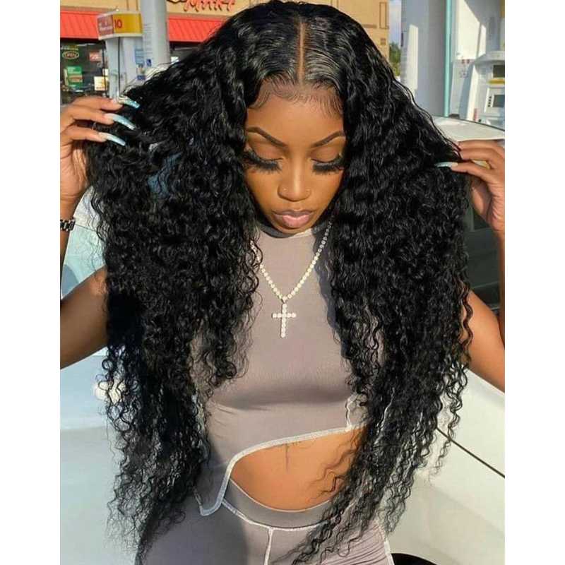 

Deep Wave Wigs For Black Women Natural Hairline Curly Wave Human Hair Wigs Brazilian Pre-plucked Lace Front Human Hair, Natural color