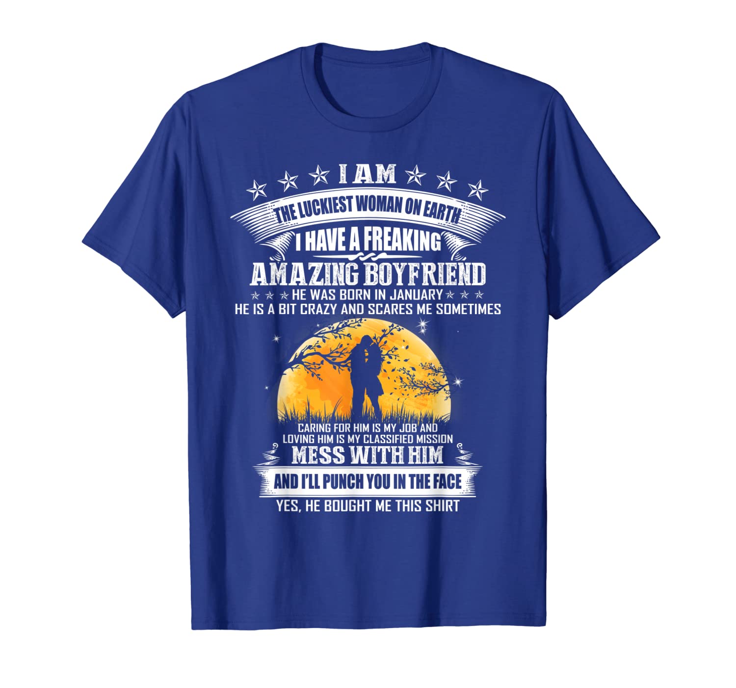 

I Am The Luckiest Woman On Earth Of A January Boyfriend Tee, White;black